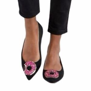 NWOB Asos Pointed Toe Black Suede Donut Flats Sz 4